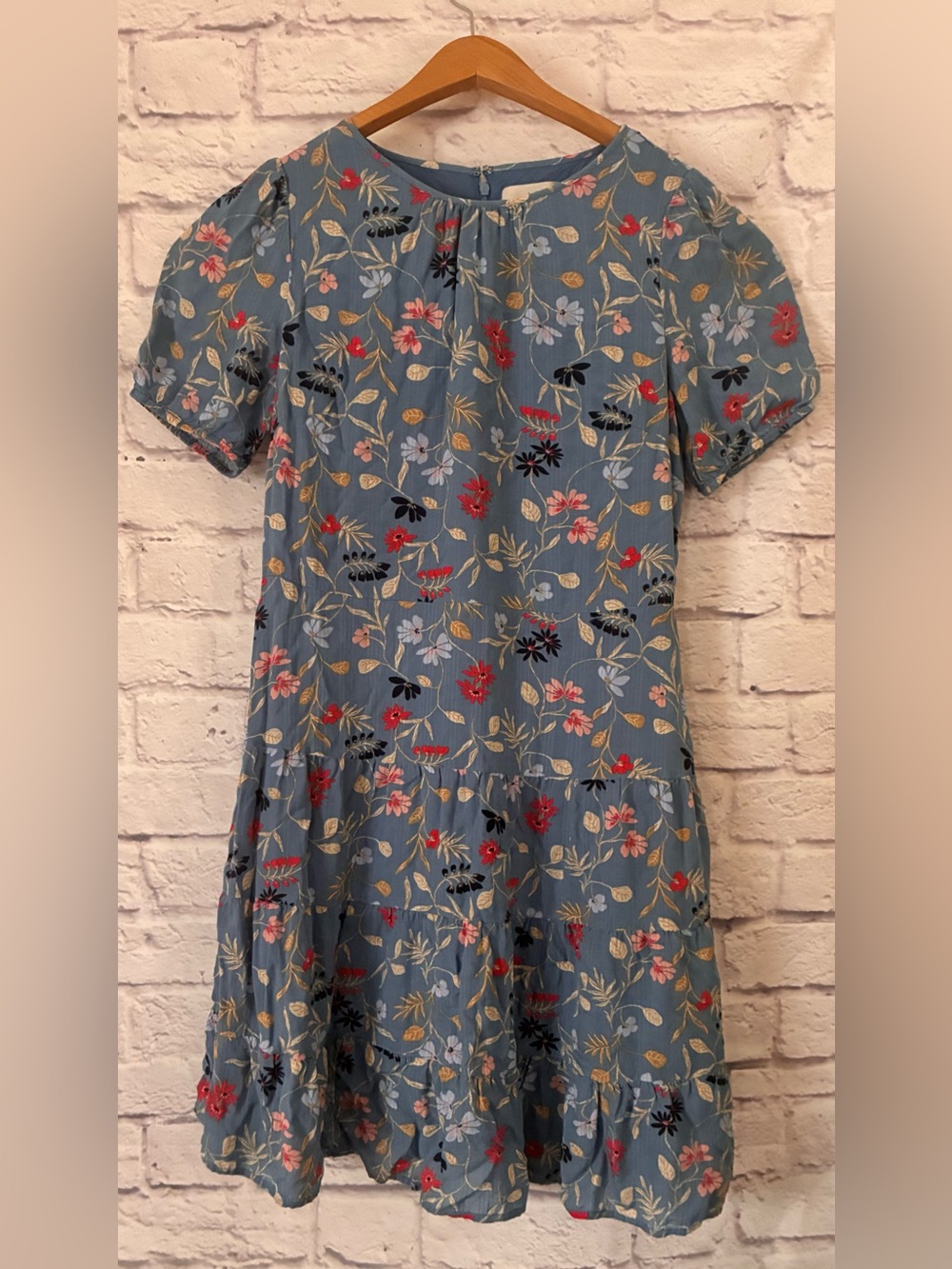 LOFT Blue Floral Tiered Womenβs Cottagecore Dress - 8
